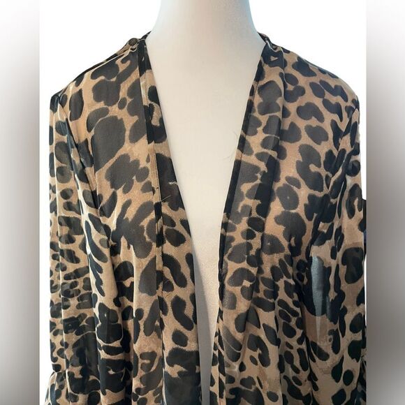 SHEER LEOPARD ANIMAL PRINT KIMONO, XL - Picture 1 of 9